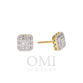 14K GOLD ROUND AND BAGUETTE DIAMOND CLUSTER EARRINGS 0.30 CTW