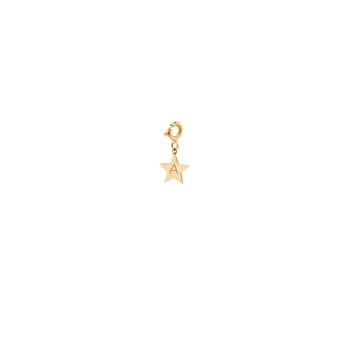 14k Medium Initial Star Charm Pendant on Spring Ring