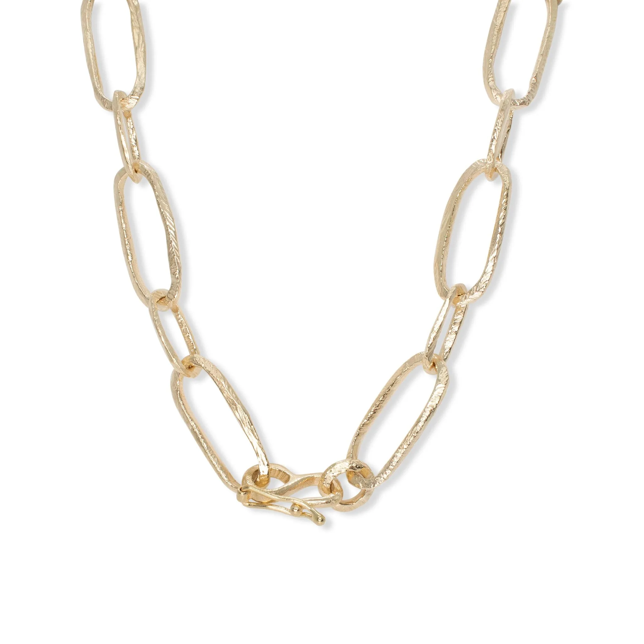 18K Carved Large Paperclip Link Necklace