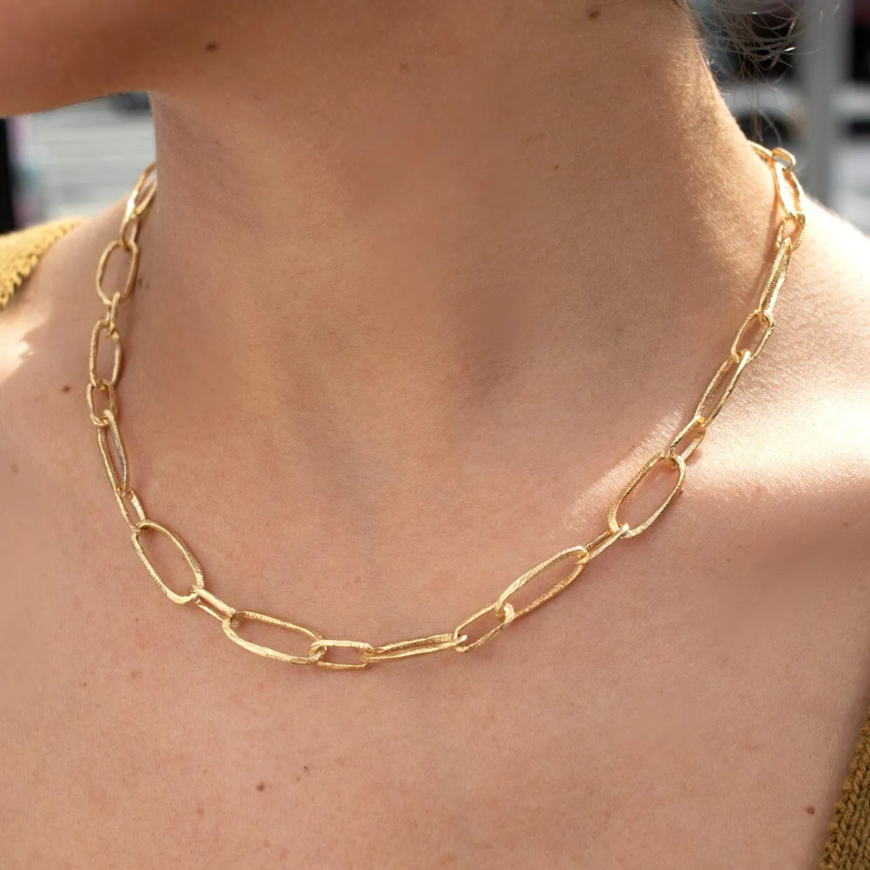 18K Carved Large Paperclip Link Necklace