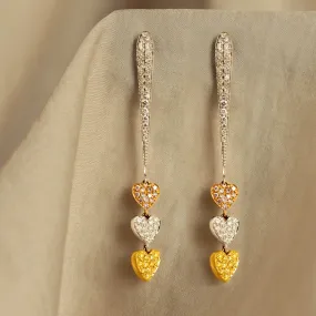 18K Tri-Color Gold Diamond Pave Heart Drop Earrings