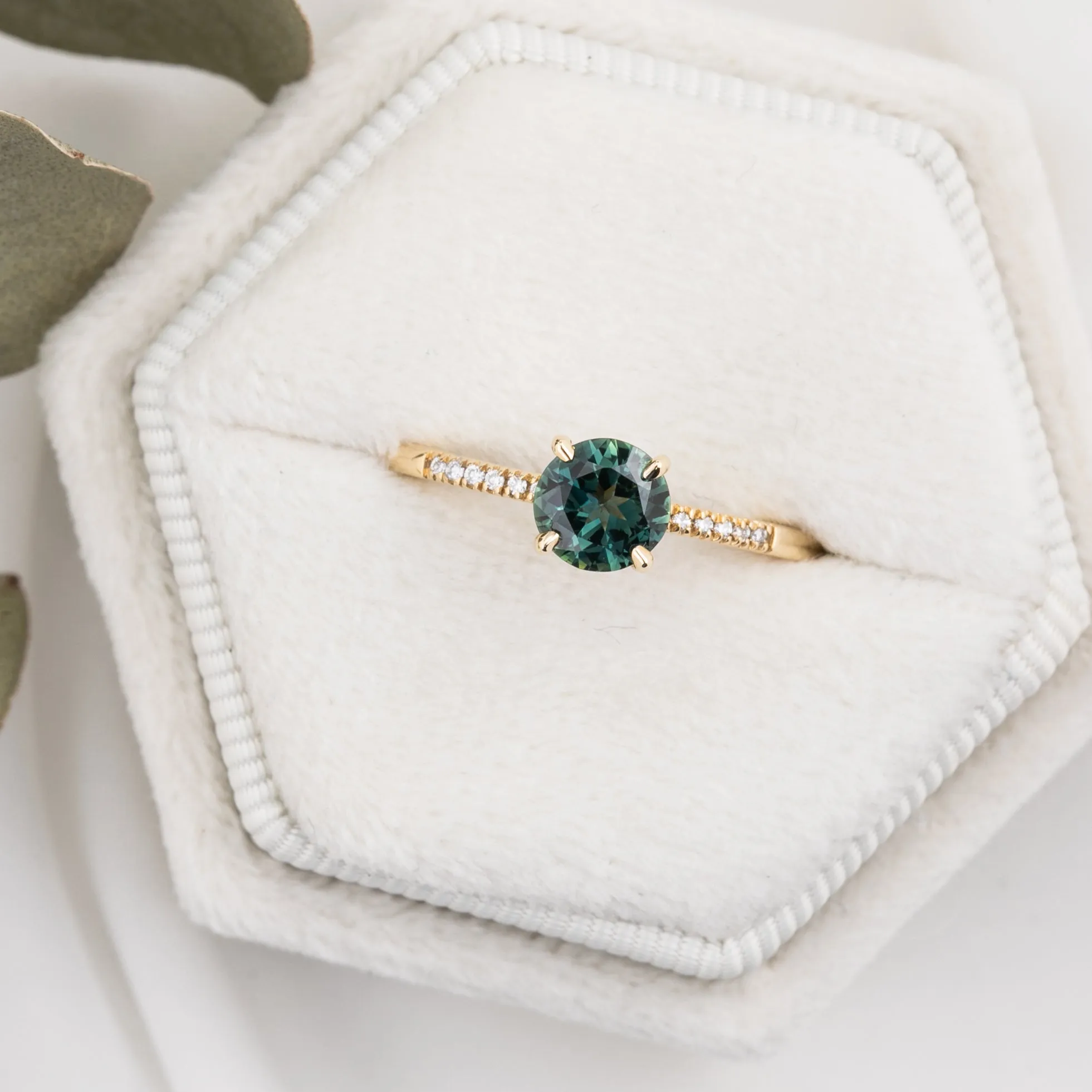 Audrey Ring 0.73ct Teal Blue Queensland Sapphire, 14K Yellow Gold (One of a kind)