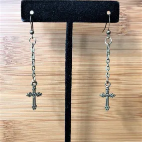 Brass Cross Long Dangle Earrings