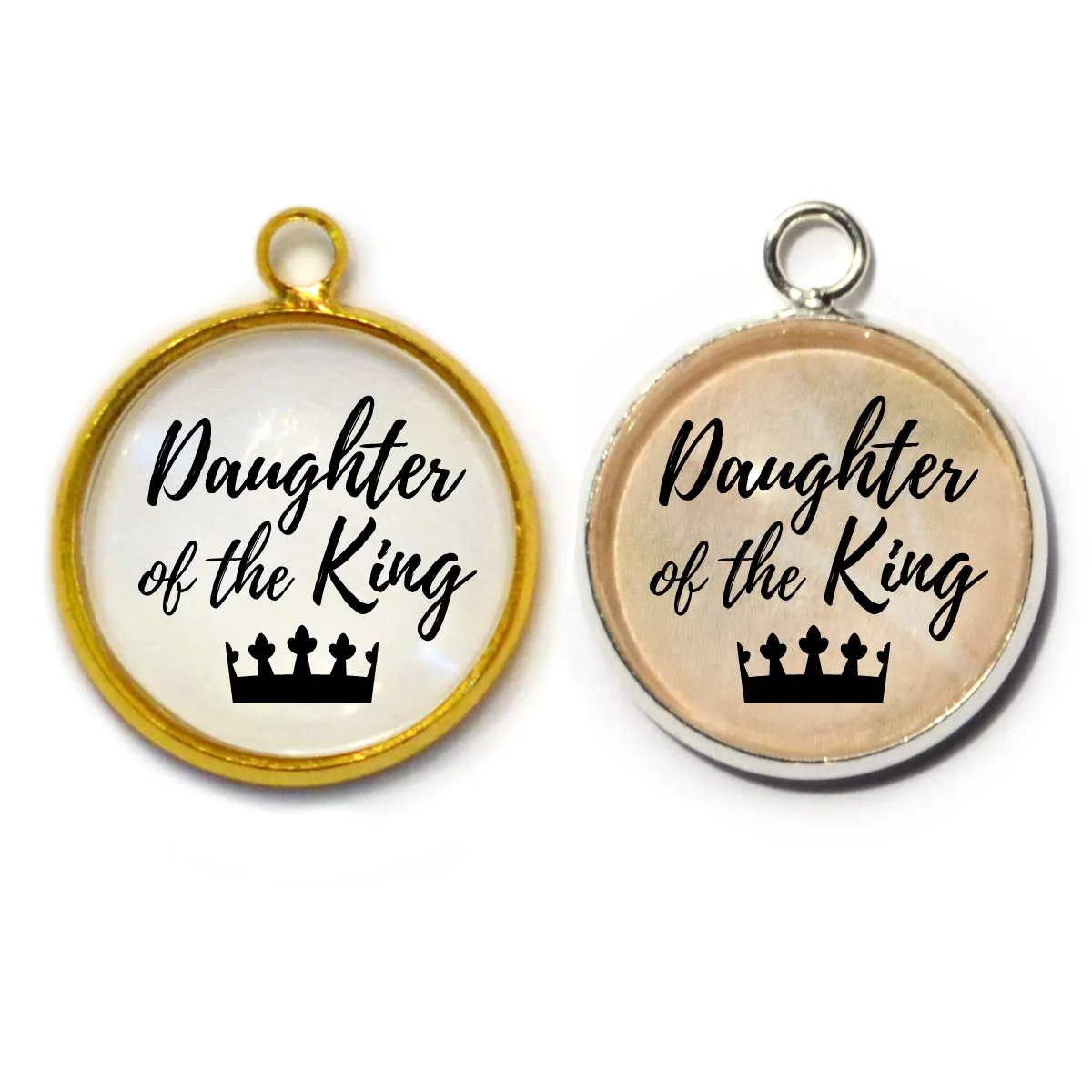 Daughter of the King Christian Charm for Jewelry Making, 16 or 20mm, Silver, Gold