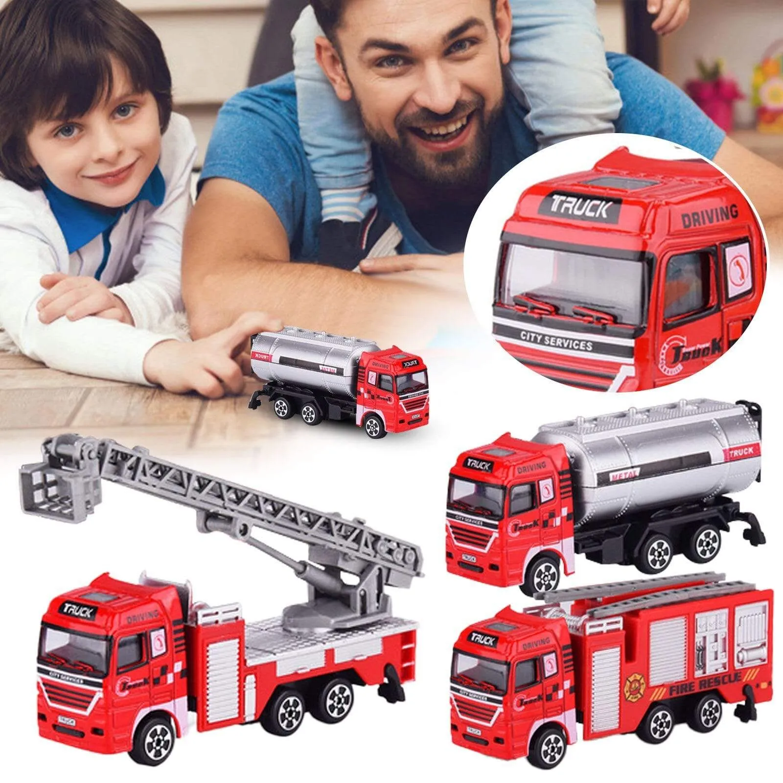 Die-cast Alloy Fire Truck Toys Set Simulation Fire Sandbox Game Rescue Car Tower Vehicles Kids Educational Best Birthday Gifts