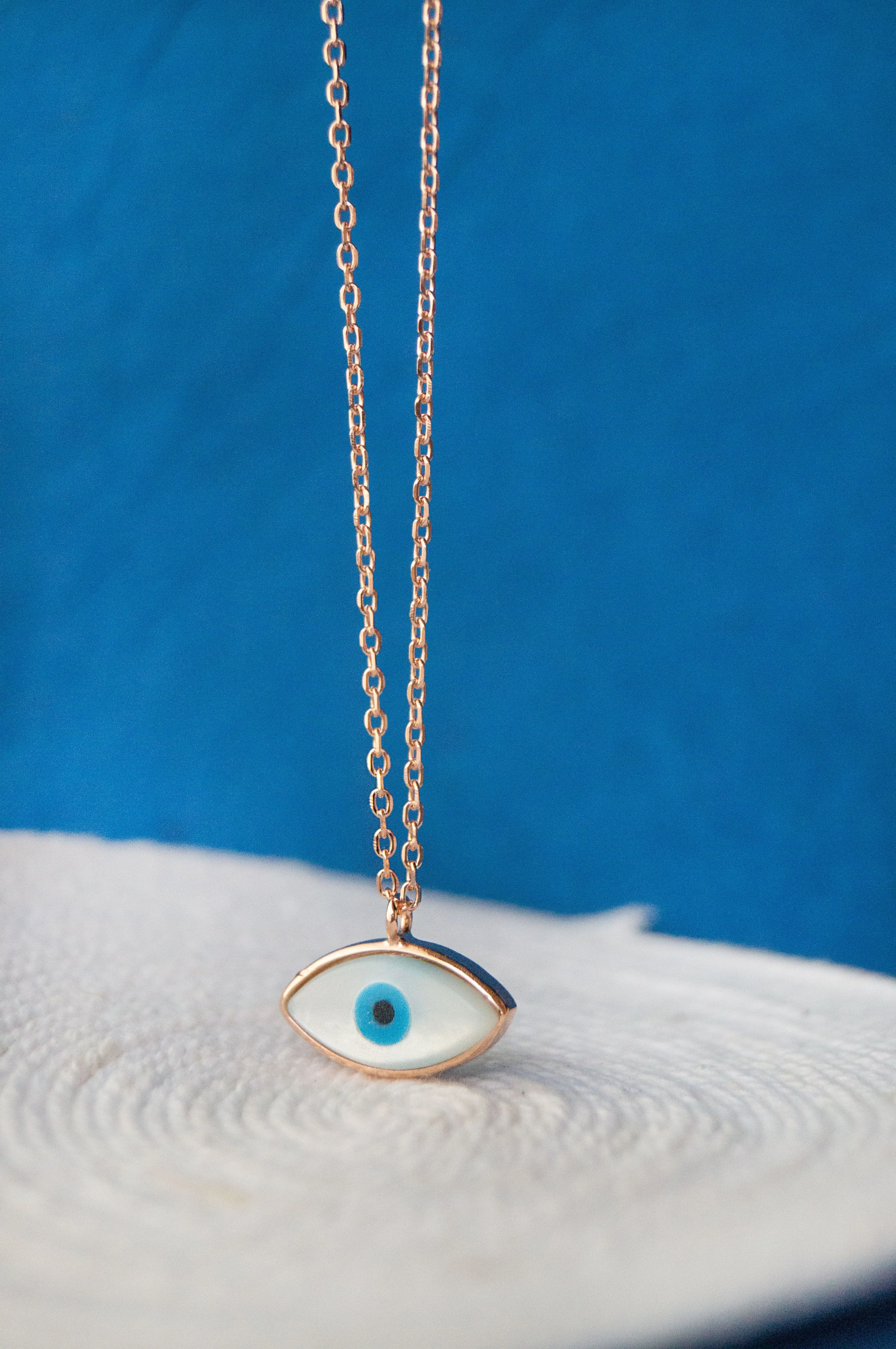 Evil Eye Eclectic Mother Of Pearl Sterling Silver Chain Necklace