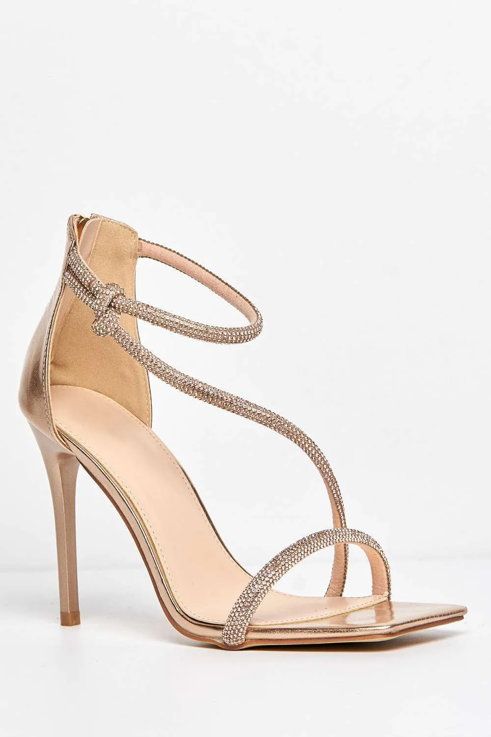 Fenya Wide Fit Diamante Embellished Heeled Sandals in Champagne