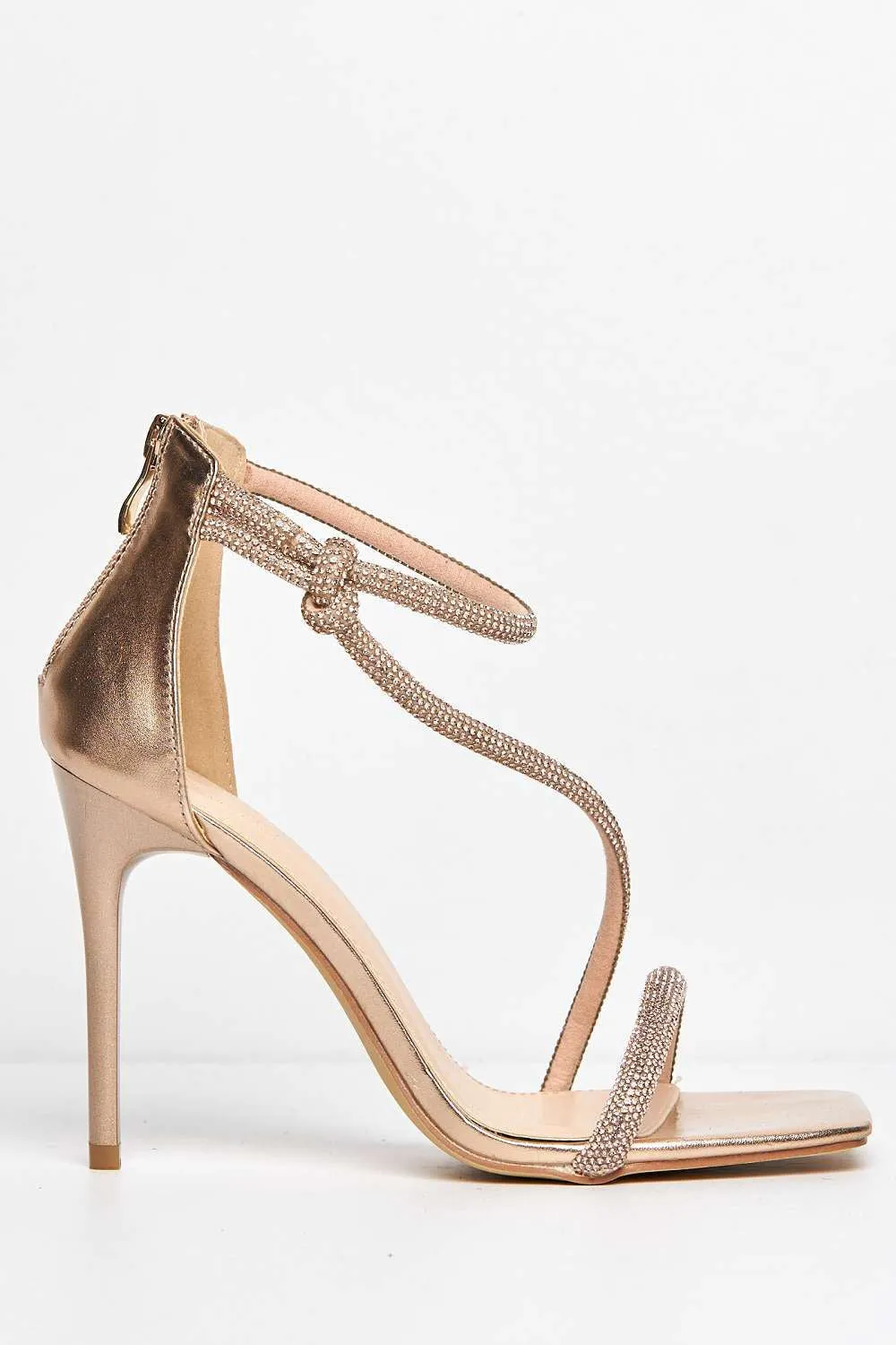 Fenya Wide Fit Diamante Embellished Heeled Sandals in Champagne