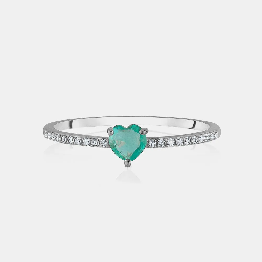 Green Emerald Heart Pavé Ring