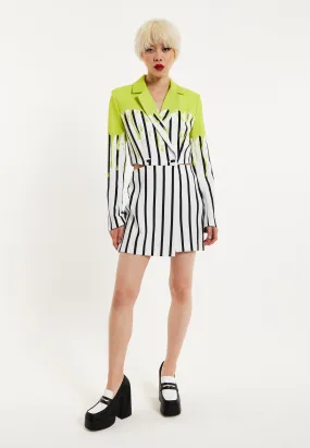 House Of Holland Stripe Monochrome Acid Green Splash Skort Playsuit