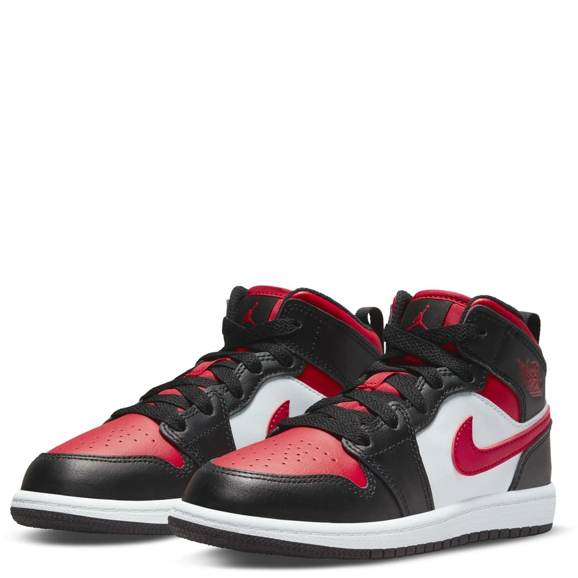 Nike Kid's Jordan 1 Mid Shoes - Black / Fire Red / White