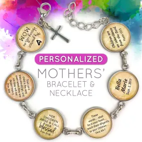 Personalized Mothers' Scripture Bracelet & Silver-Plated Christian Pendant Necklace Set – Personalized with Children's Names and Birth Dates!