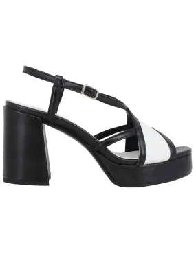 Sandali slingback donna in pelle nera tacco alto e plateau