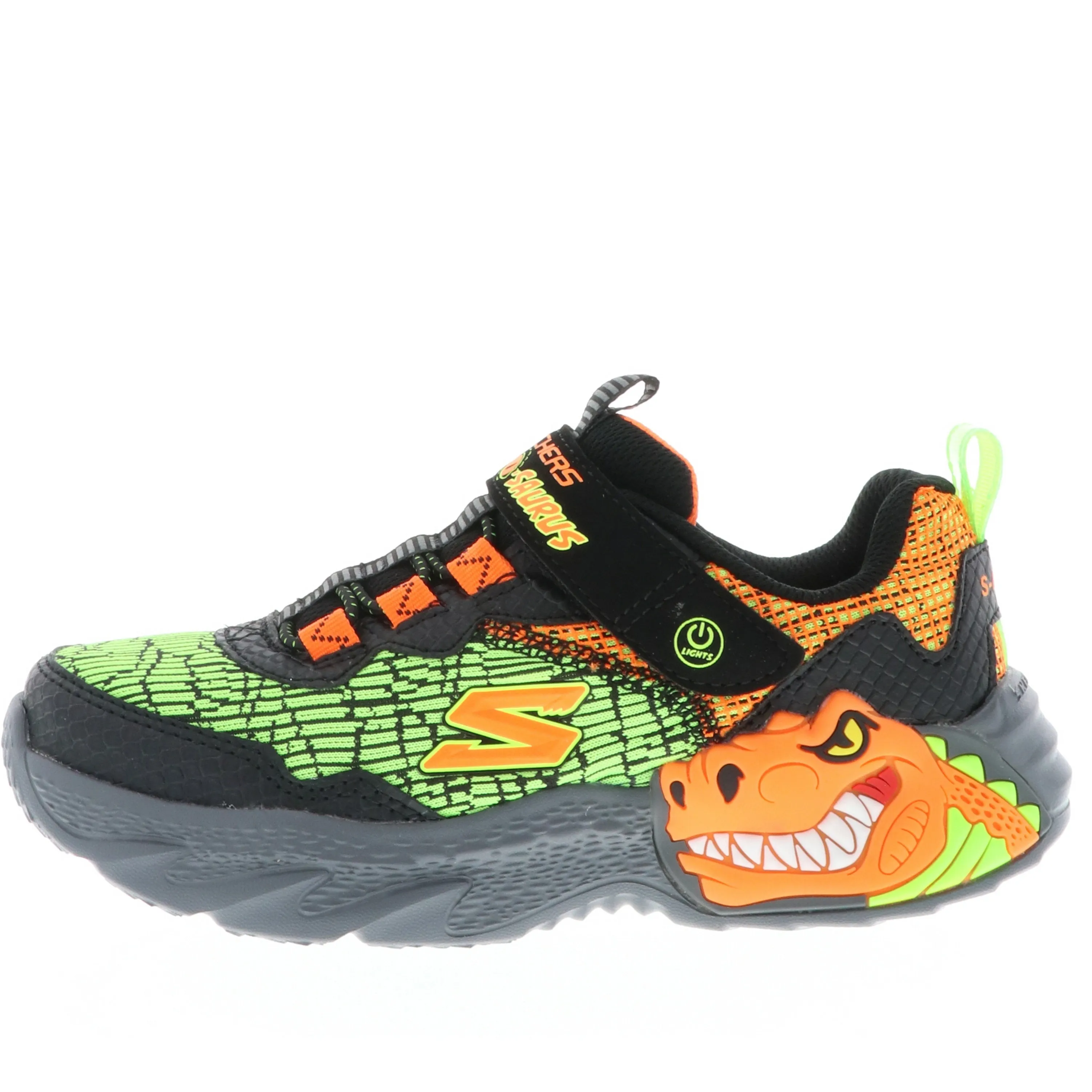 Scarpe Bambino SKECHERS Art. 400615LBKOR sneakers BLACK ORANGE LUCI DINOSAURO