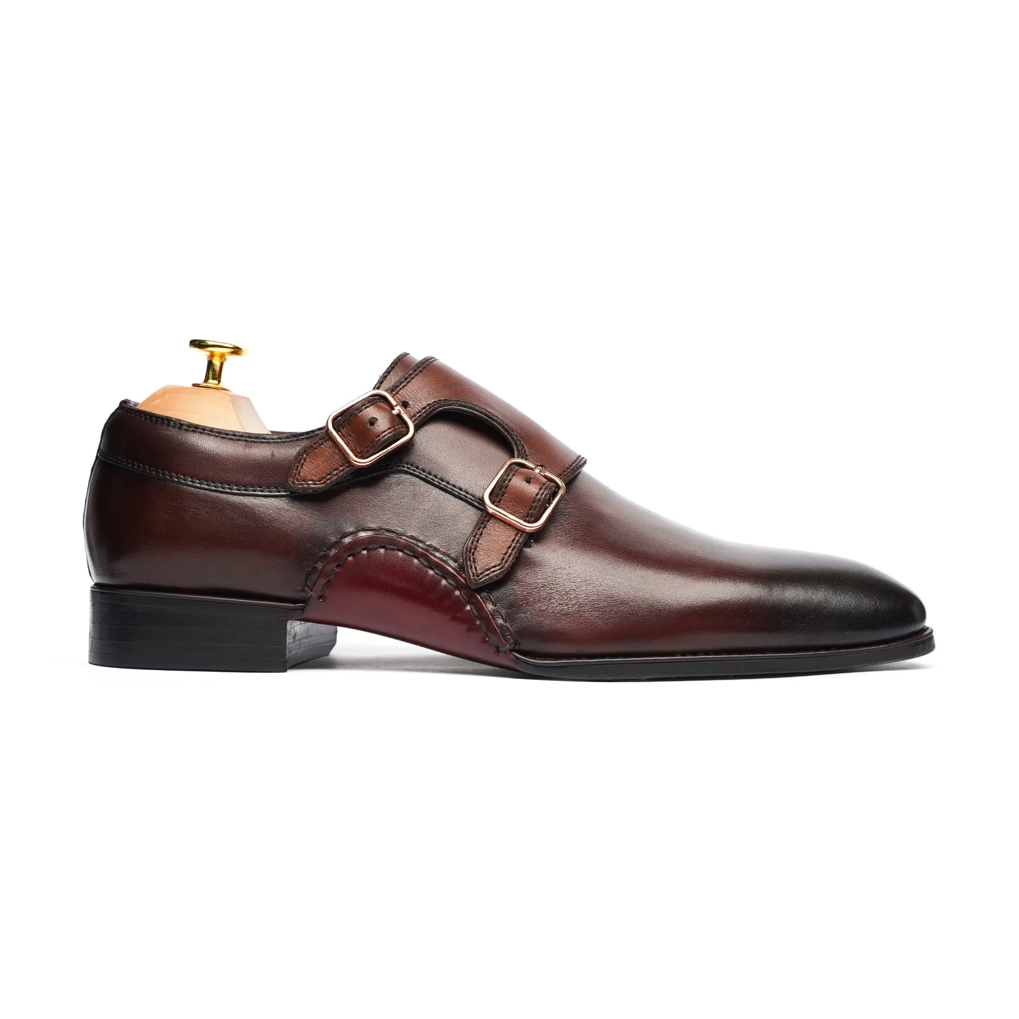 Sicily - Men's Burnish Oxblood Calf Leather Double Monkstrap