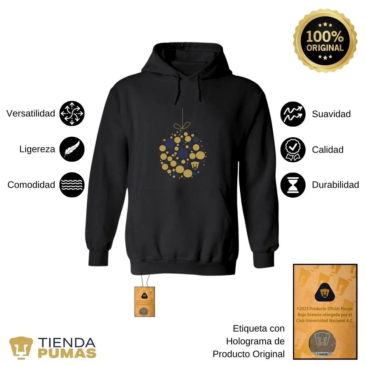 Sudadera Mujer Hoodie  Pumas UNAM Esfera Navidad