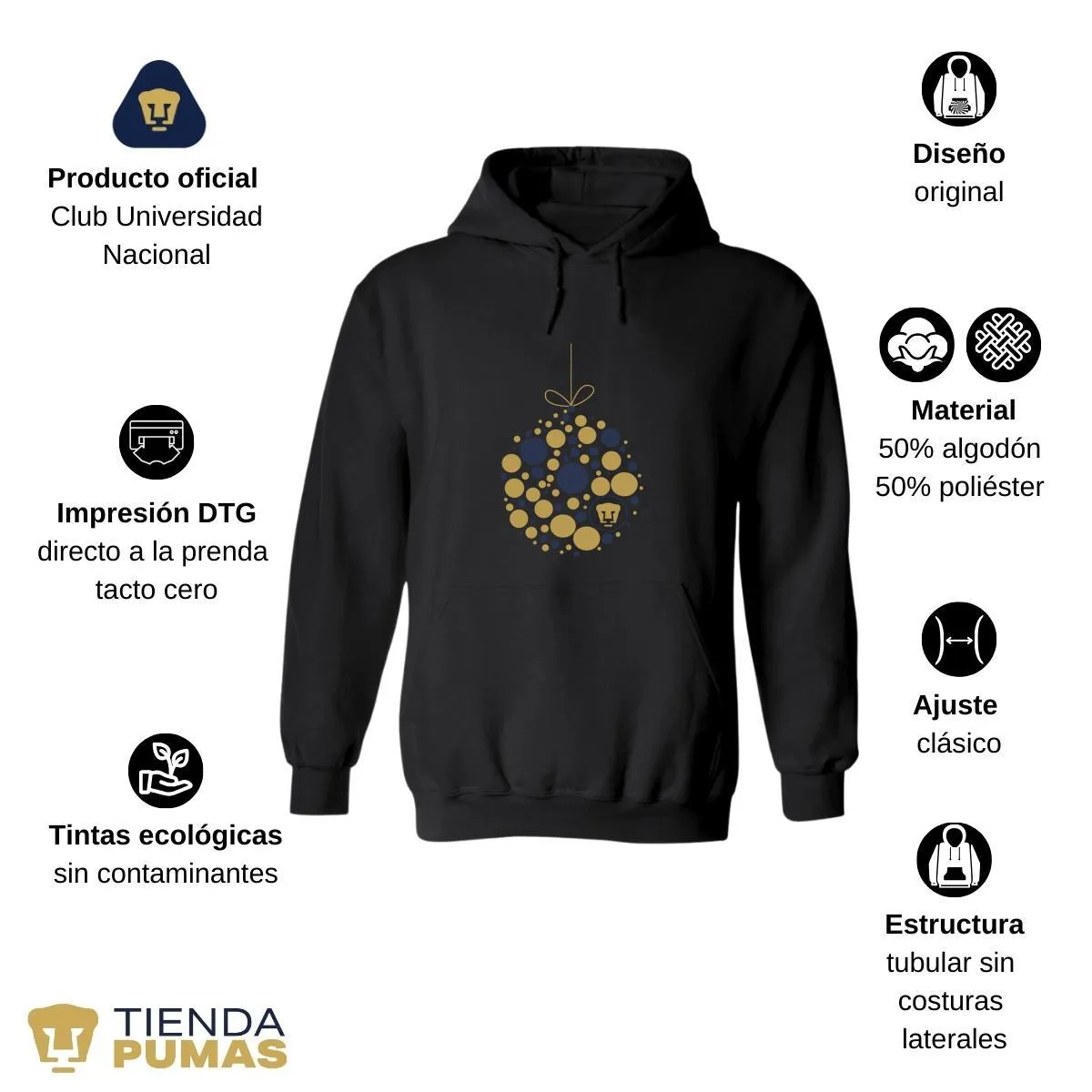 Sudadera Mujer Hoodie  Pumas UNAM Esfera Navidad